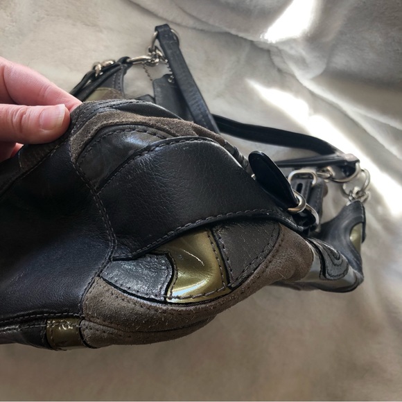 COACH Maggie Mia Inlaid “C” Leather/Suede/Fabric Patchwork Hobo Shoulder Bag - Picture 6 of 16